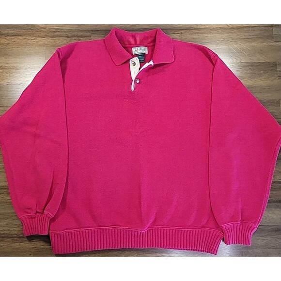 VTG L.L. Bean 2-Button Fisherman Sweater Pink Wool L USA-Made Chunky Knit EUC - Picture 1 of 6